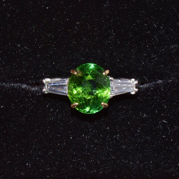 Certified Natural 3.85CTS VS F Diamond Green Tourmaline 18K Gold Platinum Ring - Picture 16 of 16